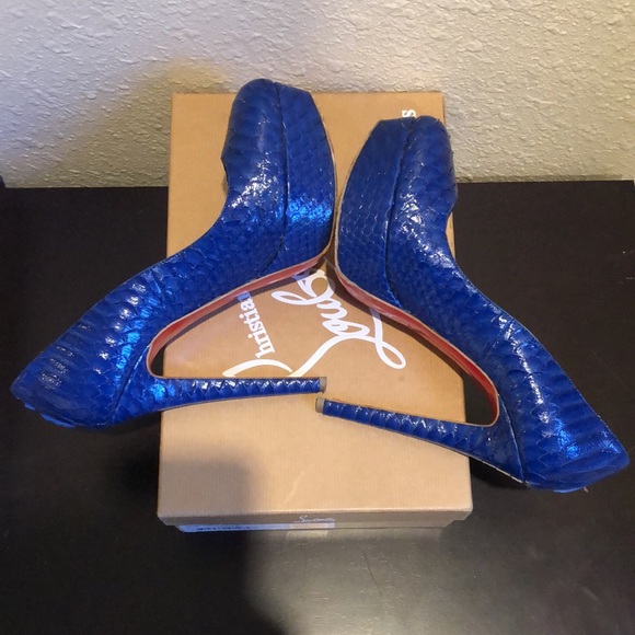Christian Louboutin Bianca 140 Python 🐍 Snakeskin Neptune Blue Pumps 37.5 - Picture 7 of 11